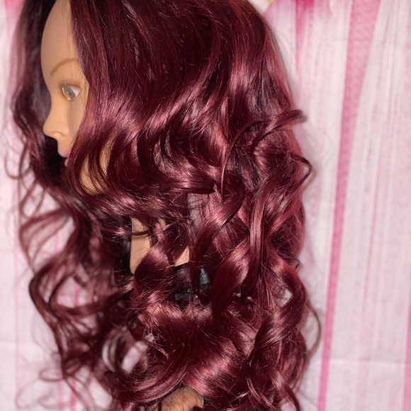 22 inch 5x5 burgundy closure wig